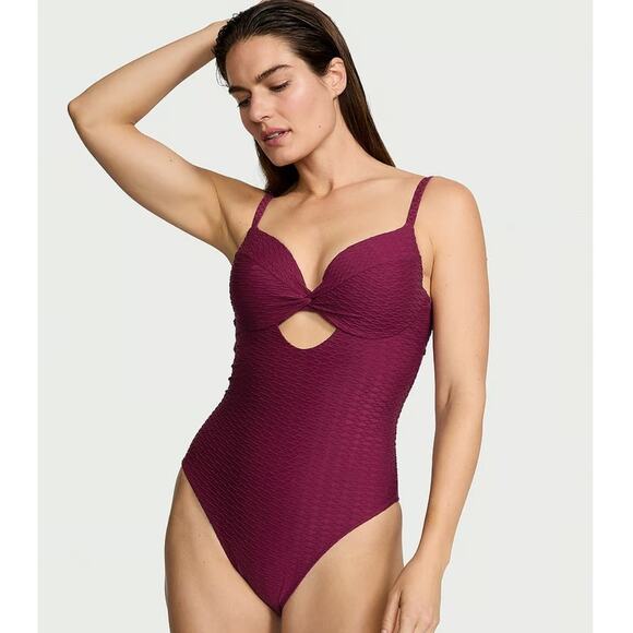 Victoria’s Secret Twist Push-Up One-Piece Swimsuit L Maroon – NWT - Picture 1 of 15